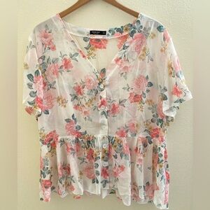 SHEIN Curve Floral Peplum Blouse 4XL (fits smaller) Sheer Chiffon Cottagecore